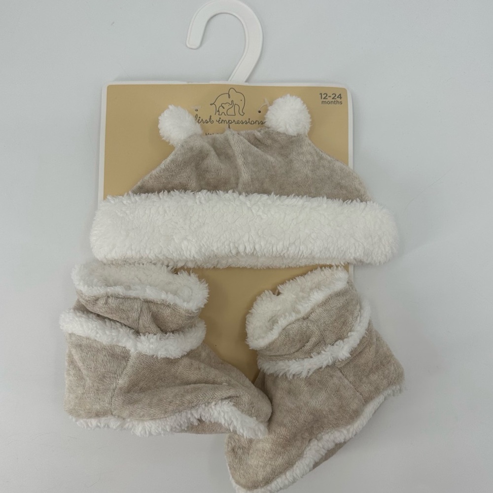 First Impressions Baby Hat and Booties Set Size 12-24 Months New with Tag